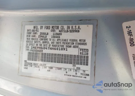 1992 Mercury Cougar Ls из США, поврежденный, VIN 1MEPM6047NH601891